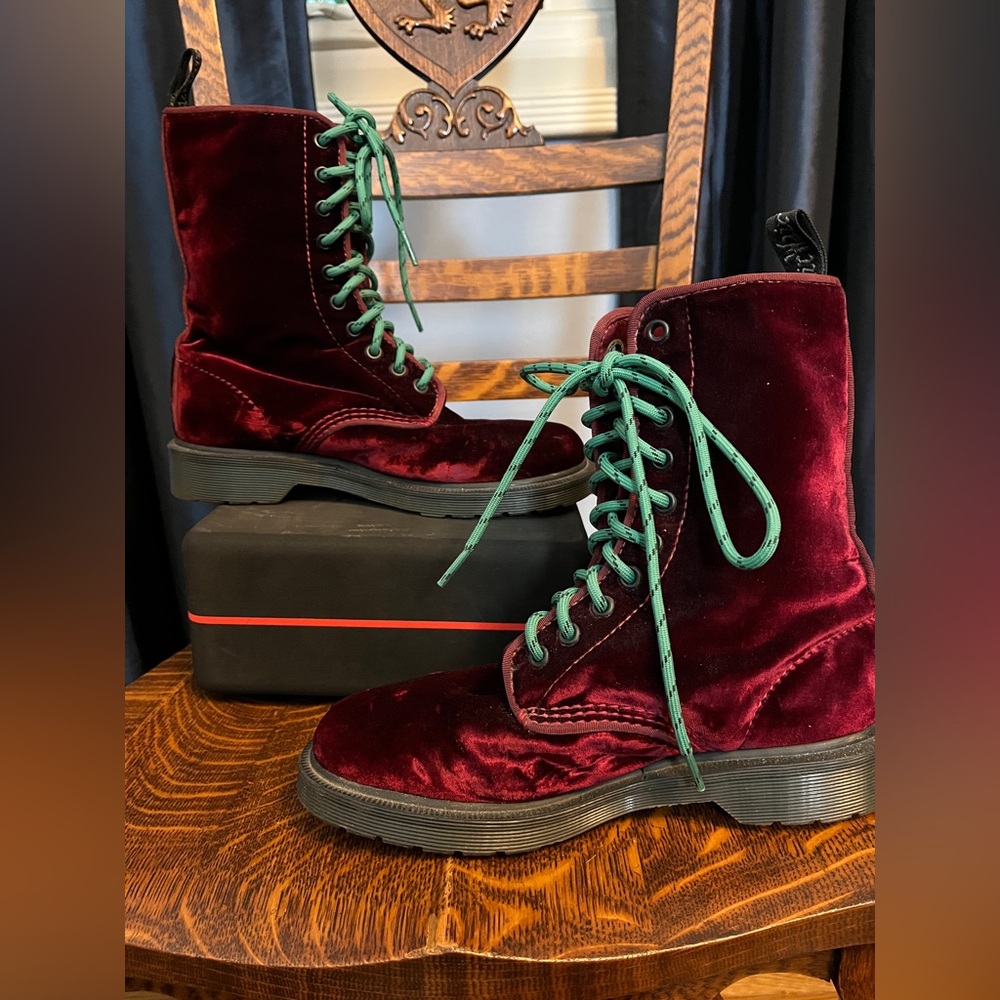 Doc Martens "Avery" Burgundy Velvet Boots -RARE!